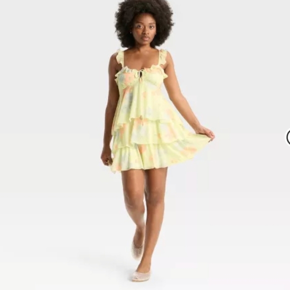 Wild Fable Yellow Floral Tiered Dress - Picture 2 of 8